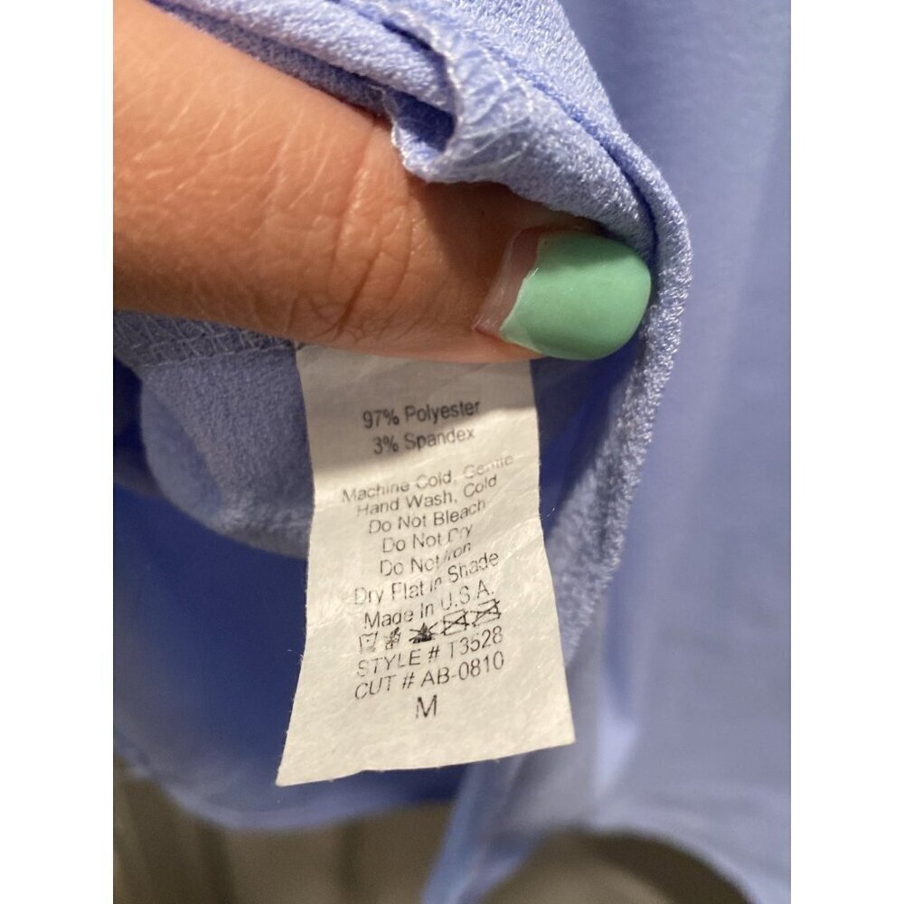 Oversized Blue Blouse M Flowy V Neck Top - Picture 4 of 4
